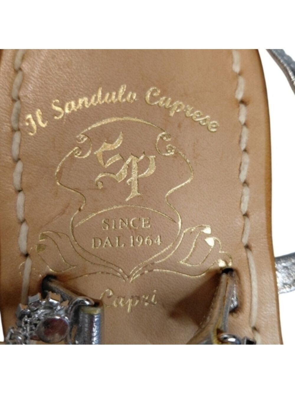 II Sandalo Caprese Crystal Luxury Silver Leather Sandals 36 US 6 Wedding Resort - Picture 3 of 5